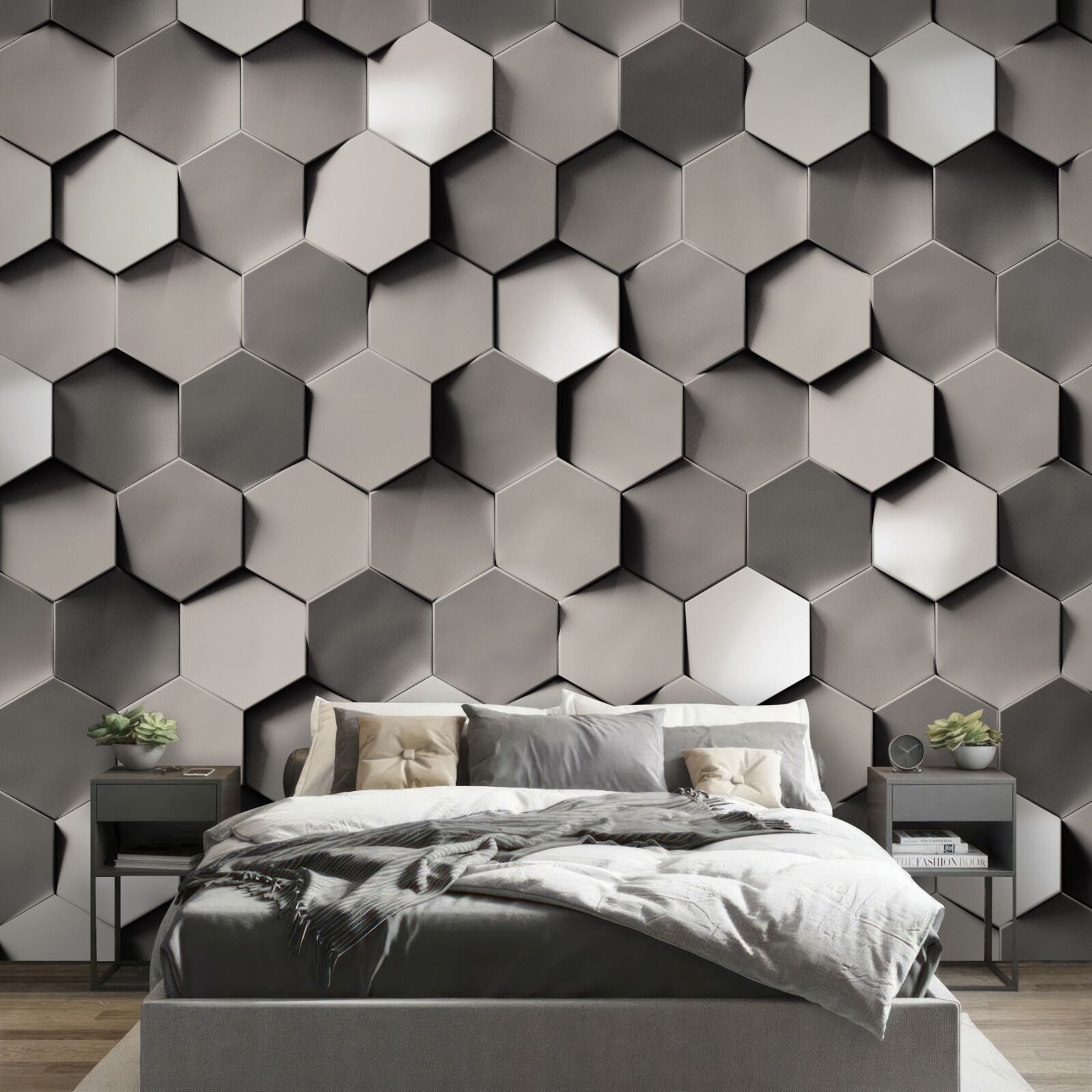 Papier peint pentagones gris 3d