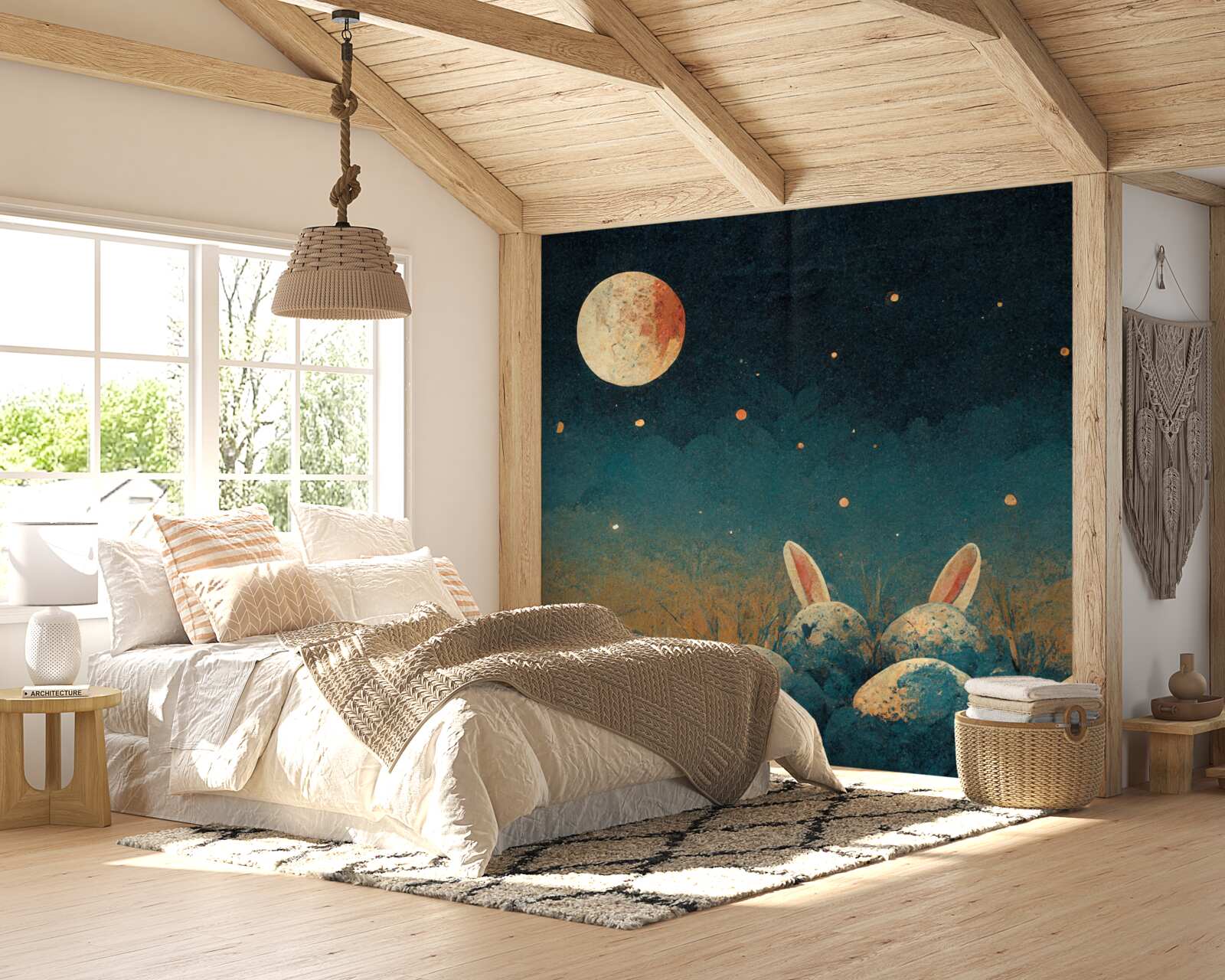 Papier peint dans l'ombre de la nuit et la lumière de la lune