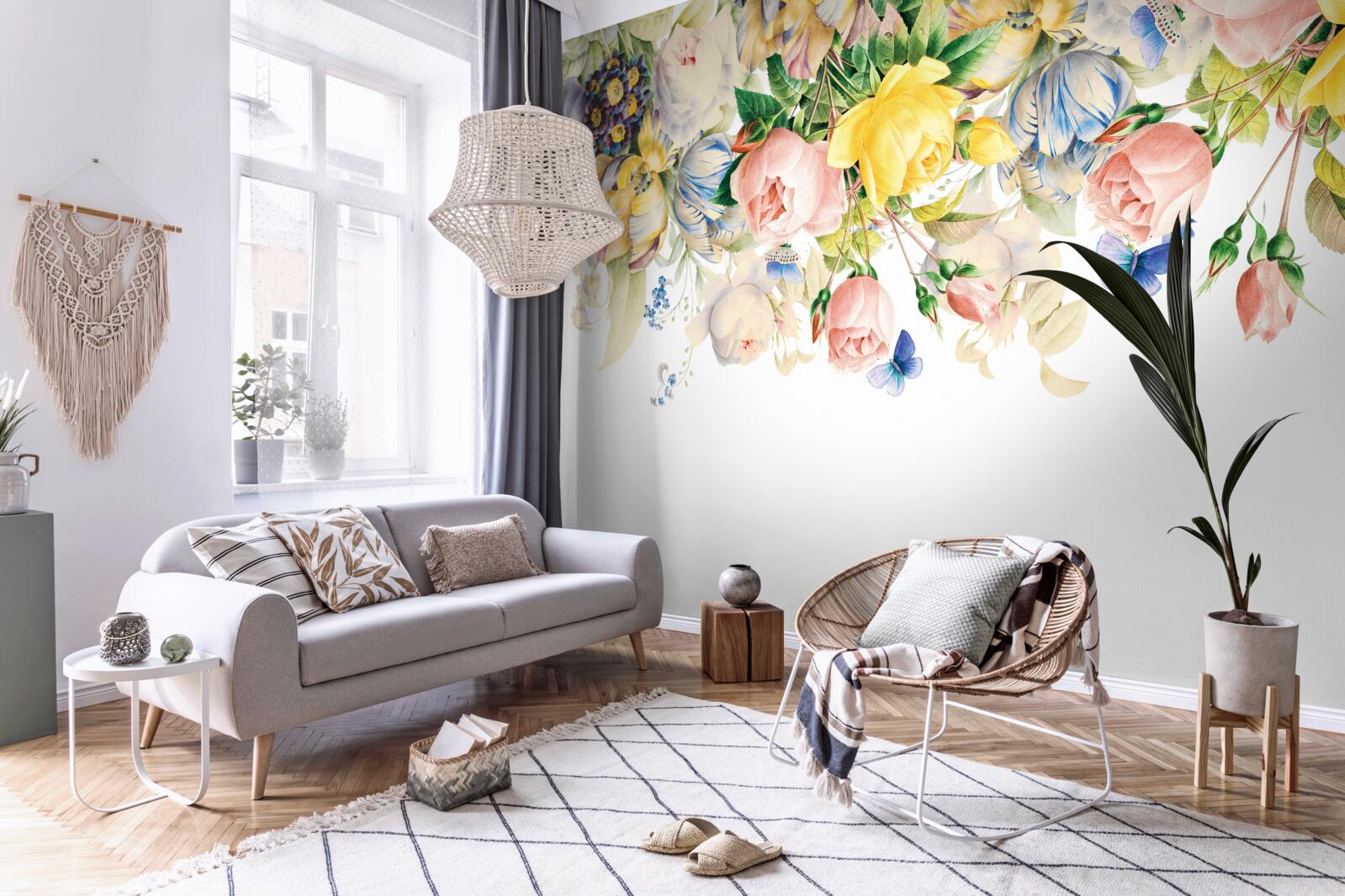Papier peint belle composition de fleurs et de bourgeons