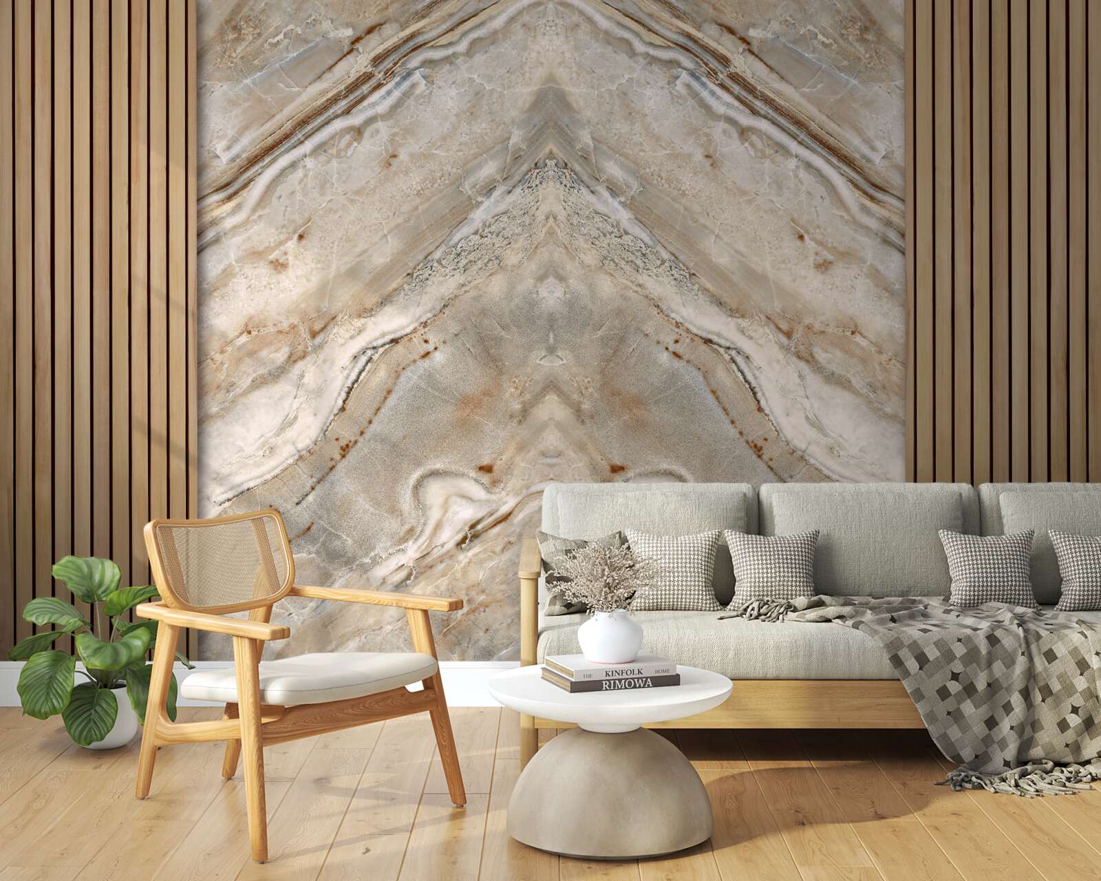 Papier peint bois vertical avec marbre clair