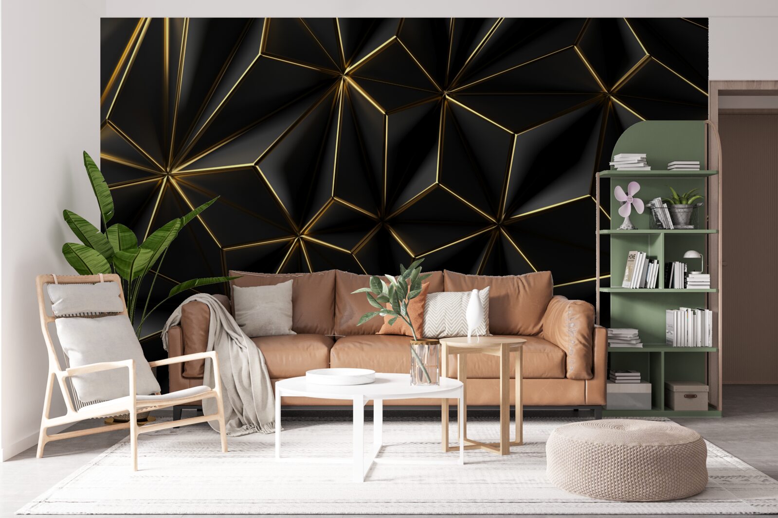 Papier peint des figures noires faites d'or volumineux