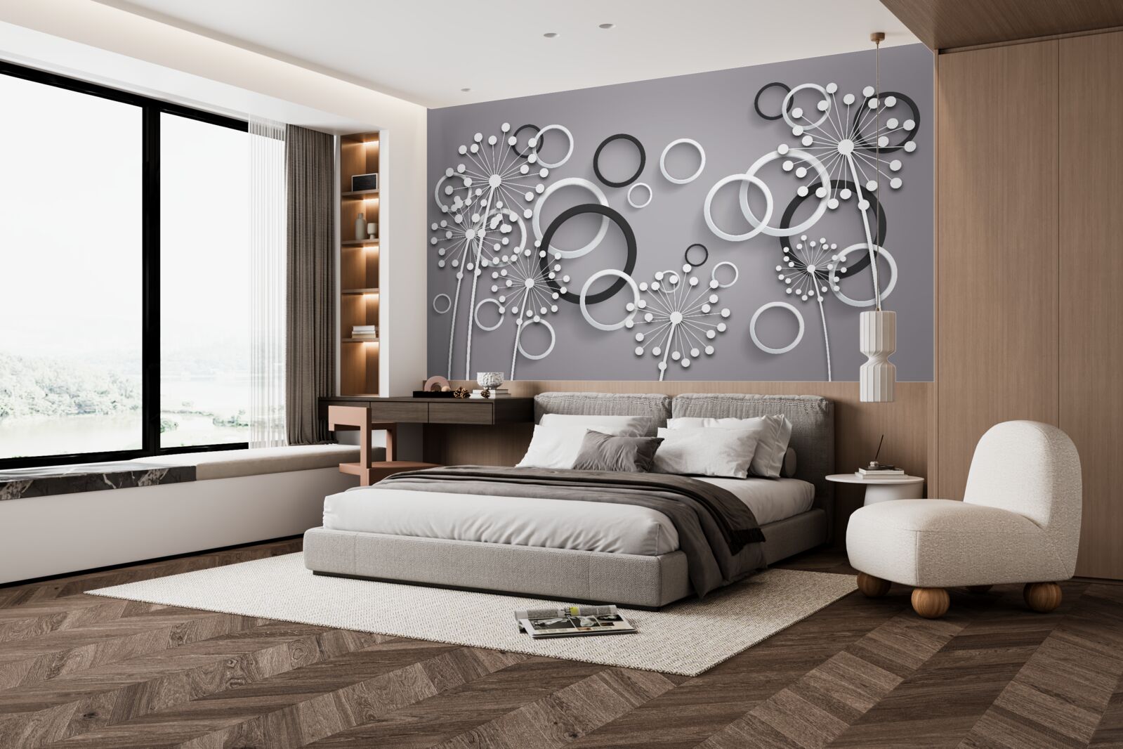 Papier peint cercles gris et asclépiades