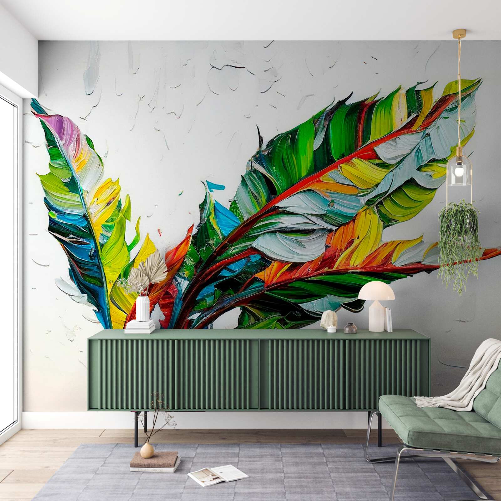 Papier peint feuilles peintes en couleurs vives