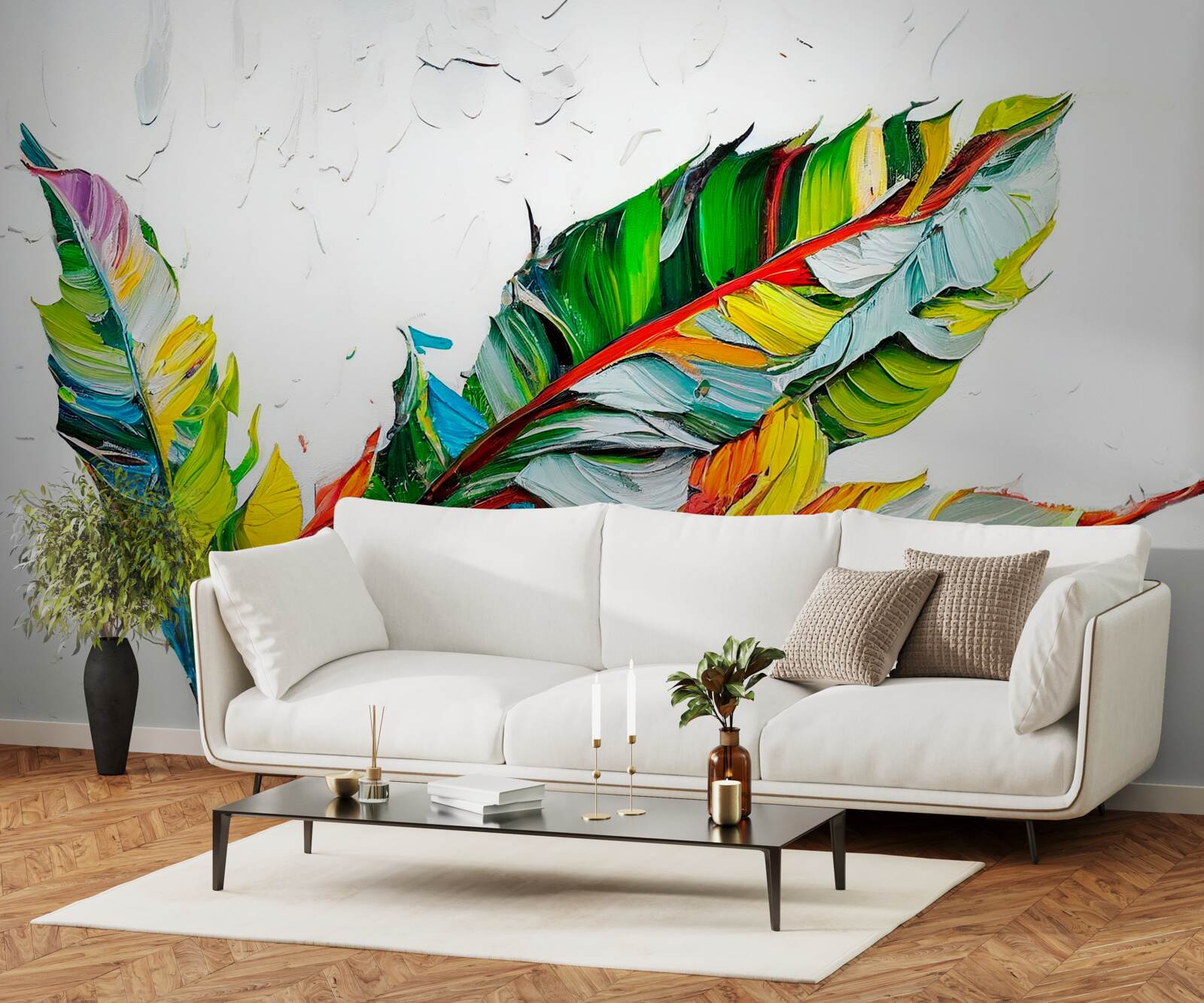 Papier peint feuilles peintes en couleurs vives