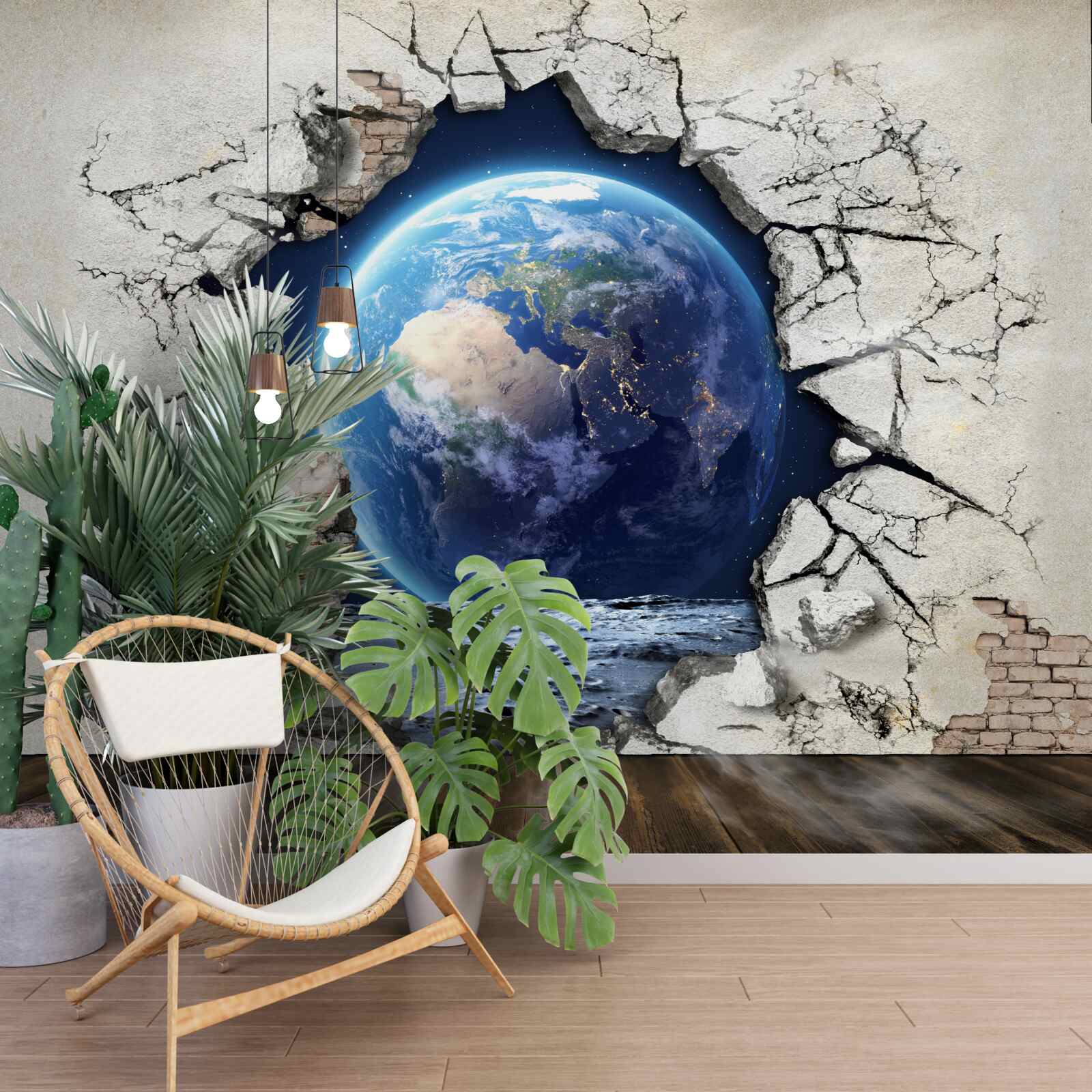 Papier peint la planète derrière le mur