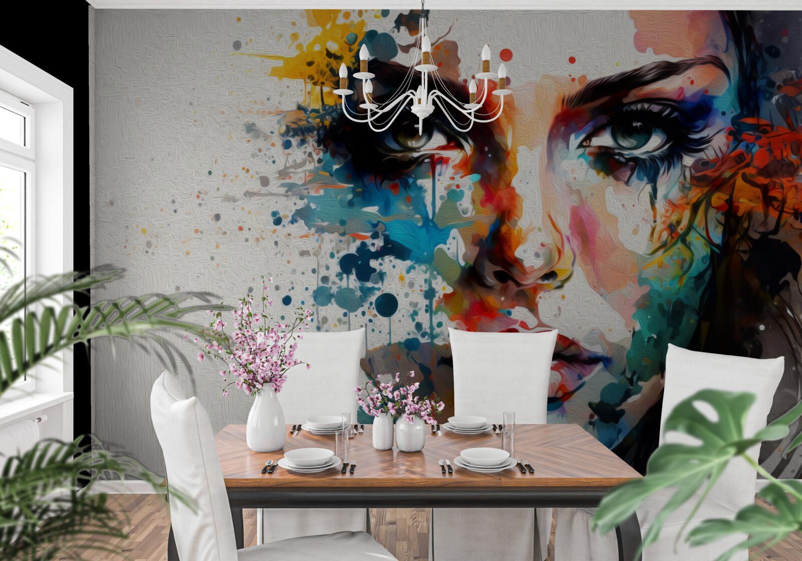Papier peint fille aux couleurs riches