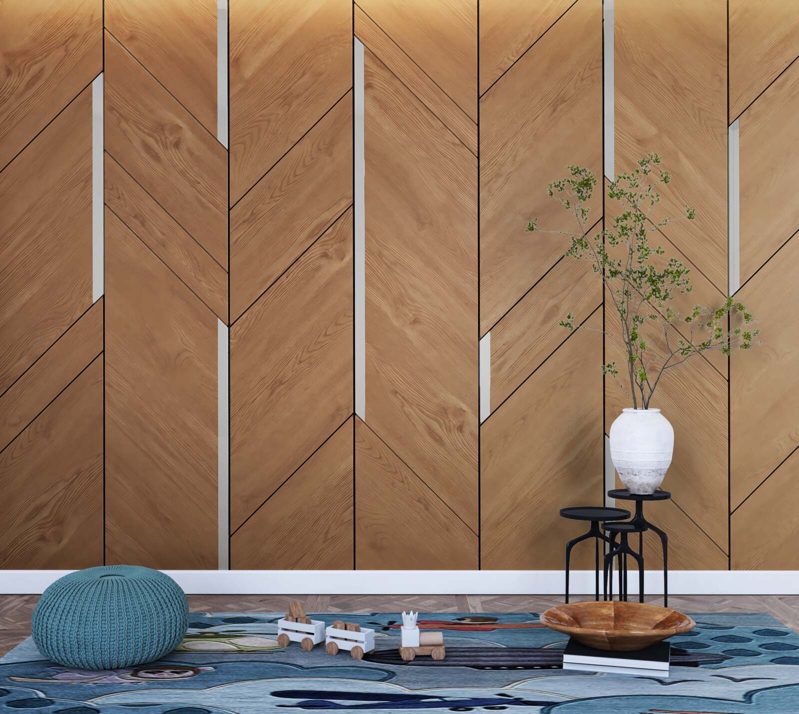 Papier peint parquet brun avec éclairage intégré