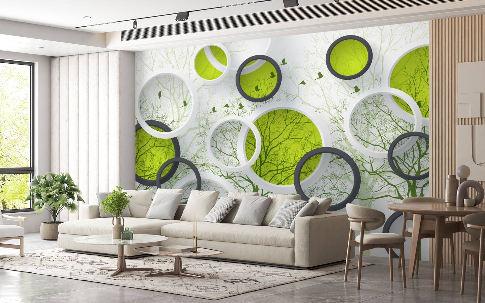 Papier peint cercles en géométrie et arbres