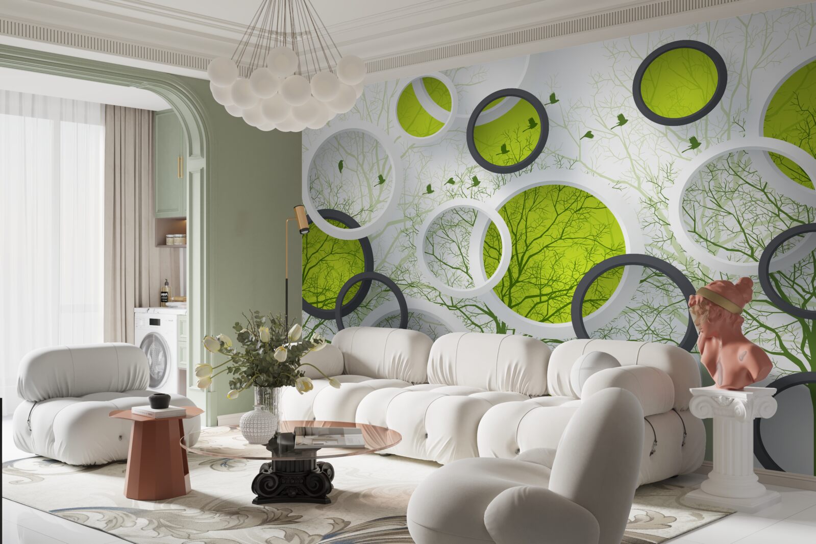 Papier peint cercles en géométrie et arbres