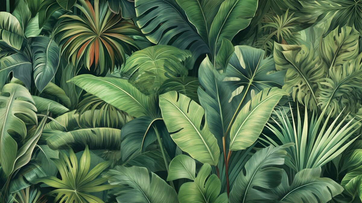 Papier peint grandes feuilles vertes dans la jungle