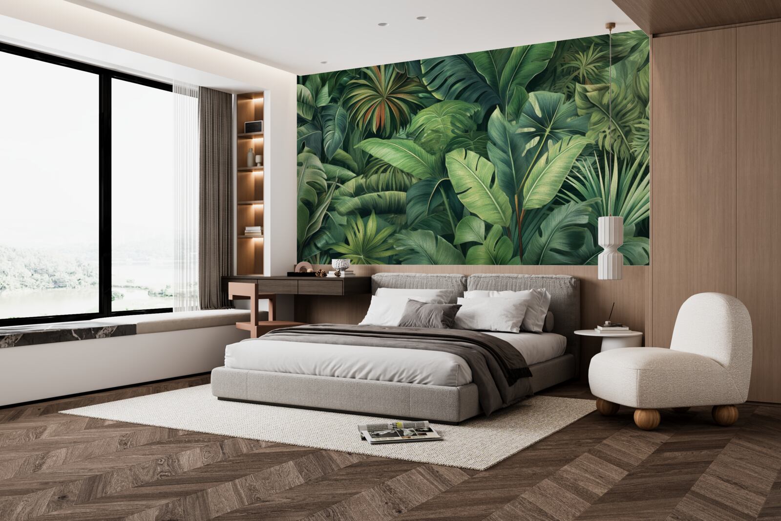Papier peint grandes feuilles vertes dans la jungle