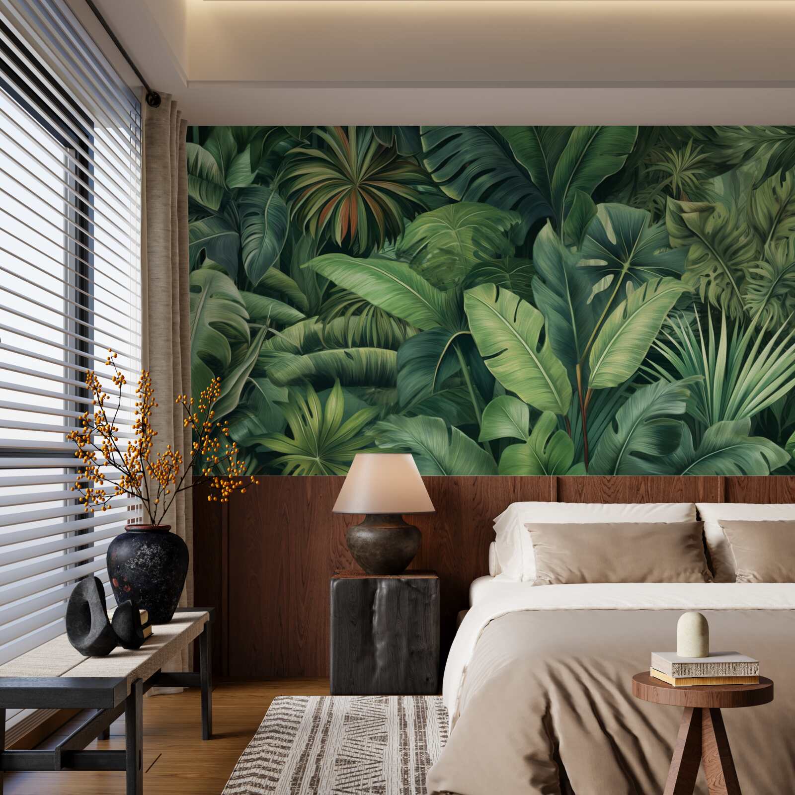 Papier peint grandes feuilles vertes dans la jungle