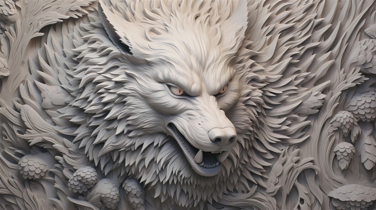 Papier peint le puissant rugissement du loup crée une image aux multiples facettes