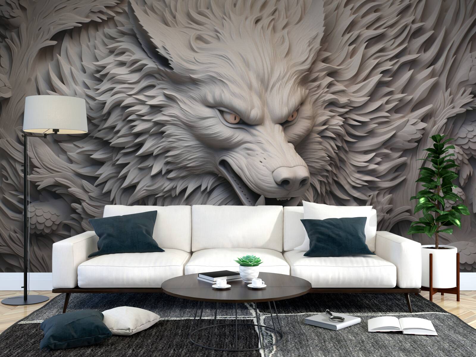 Papier peint le puissant rugissement du loup crée une image aux multiples facettes