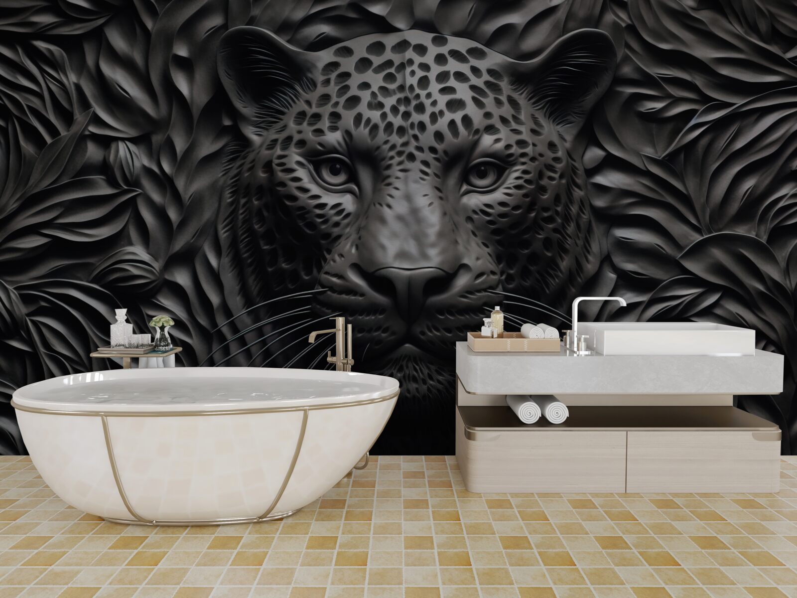 Papier peint tigre noir sur un arbre de taille impressionnante