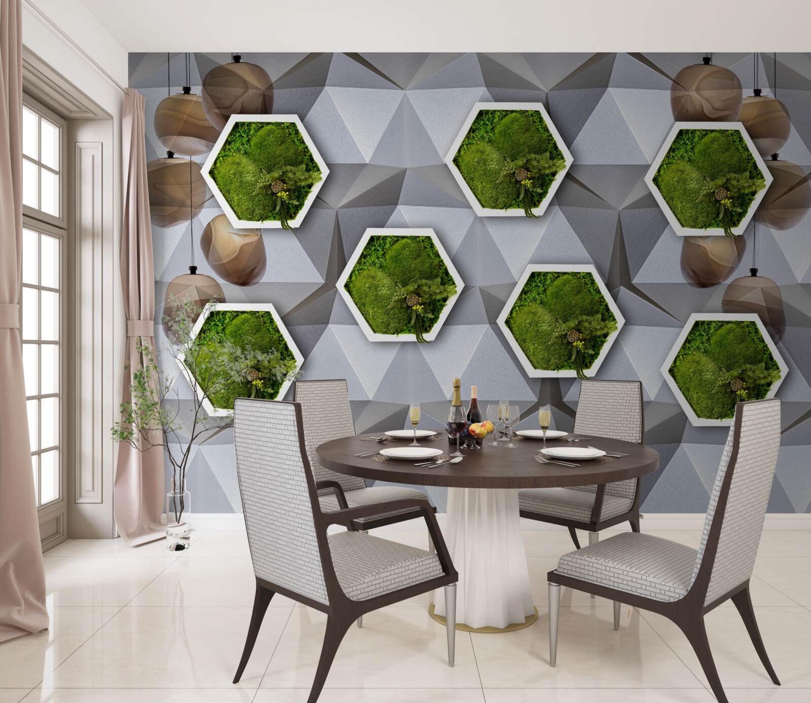 Papier peint plantes en forme de pentagone
