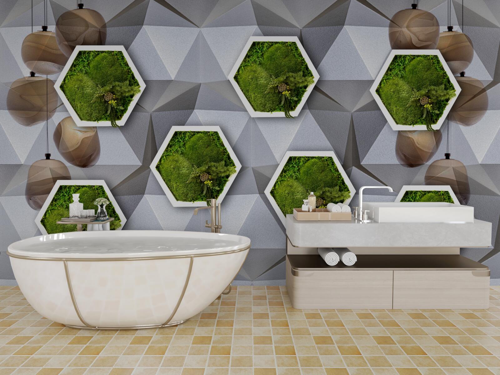 Papier peint plantes en forme de pentagone