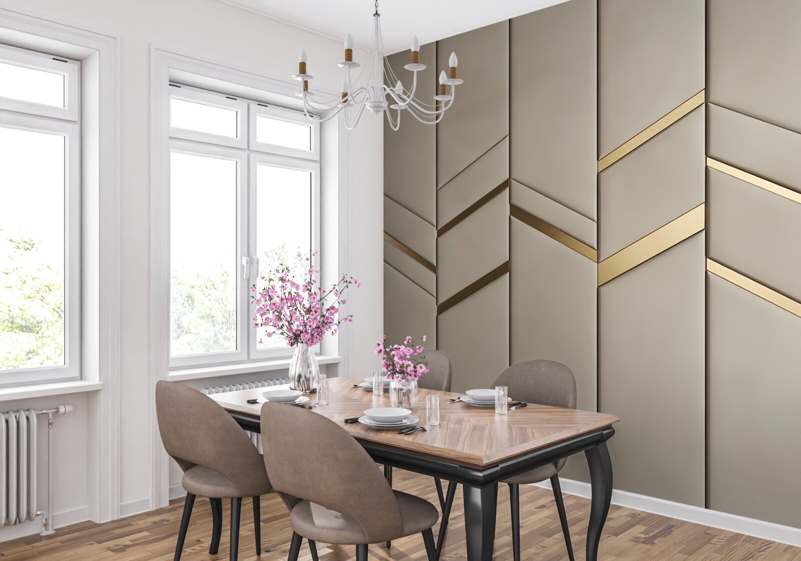 Papier peint division d'or sur bois clair