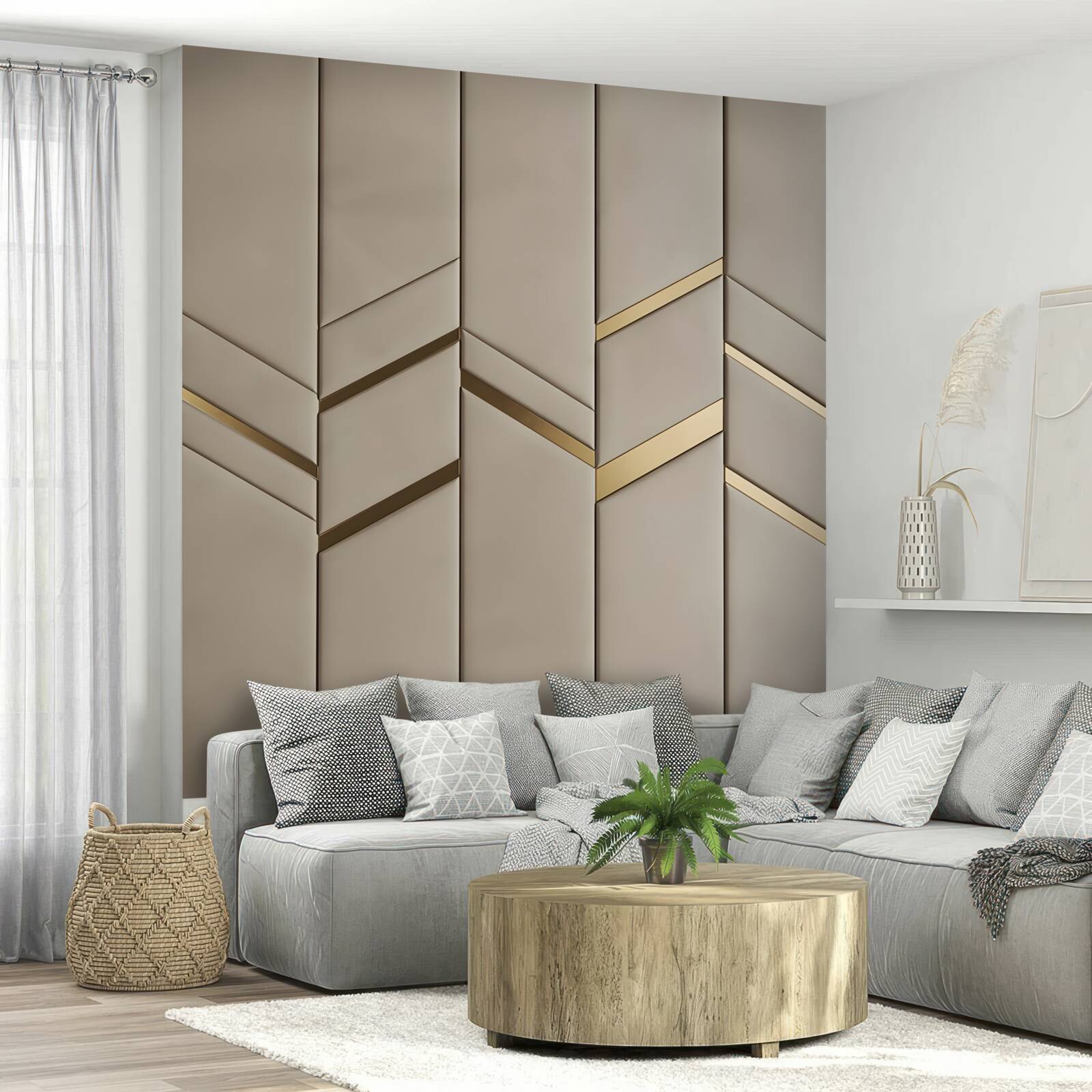 Papier peint division d'or sur bois clair