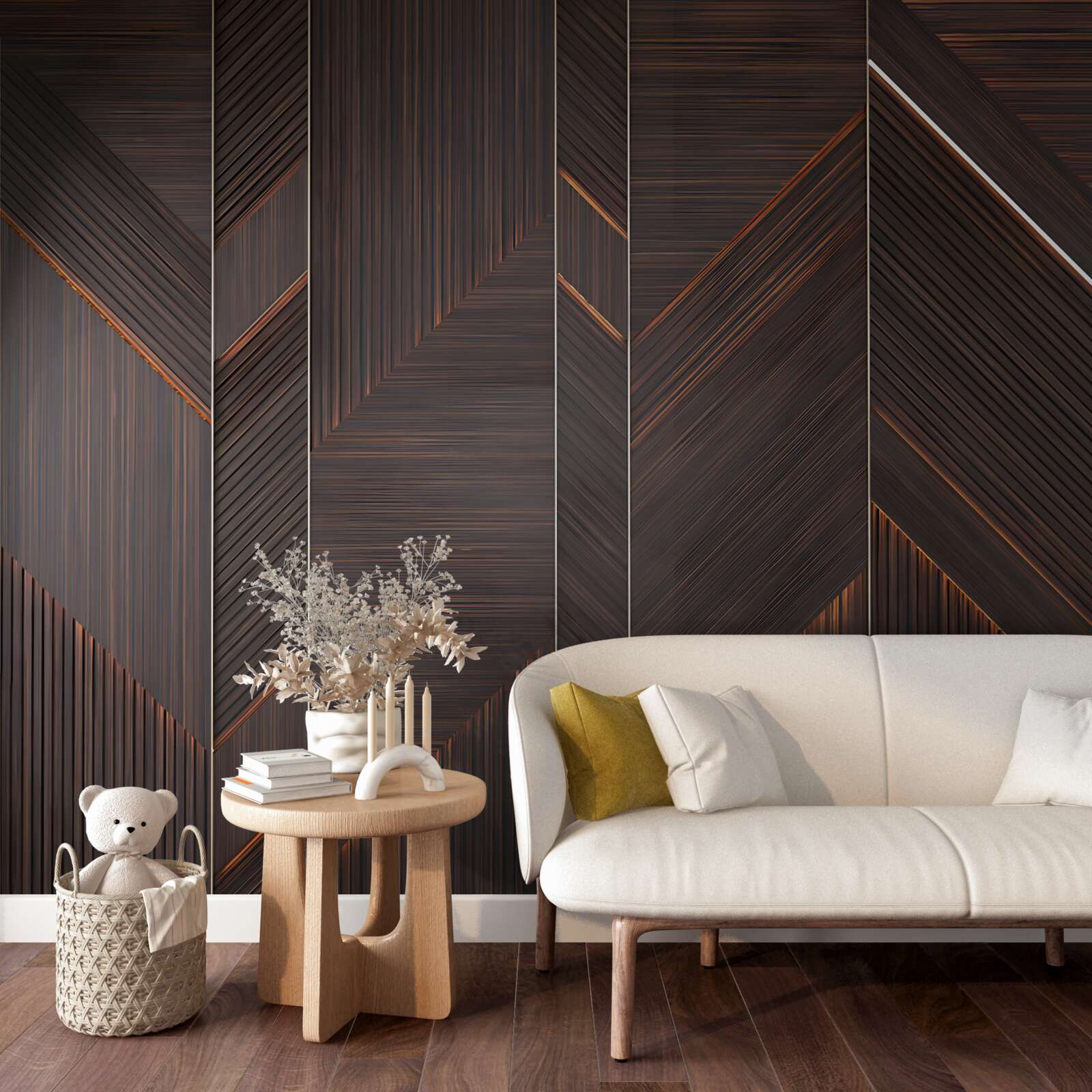 Papier peint parquet foncé poli
