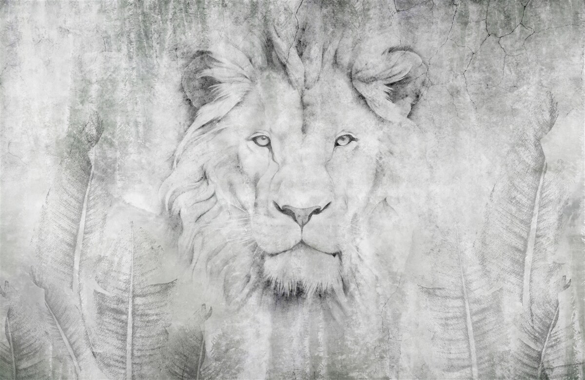 Papier peint vision d'un lion dans une région tropicale