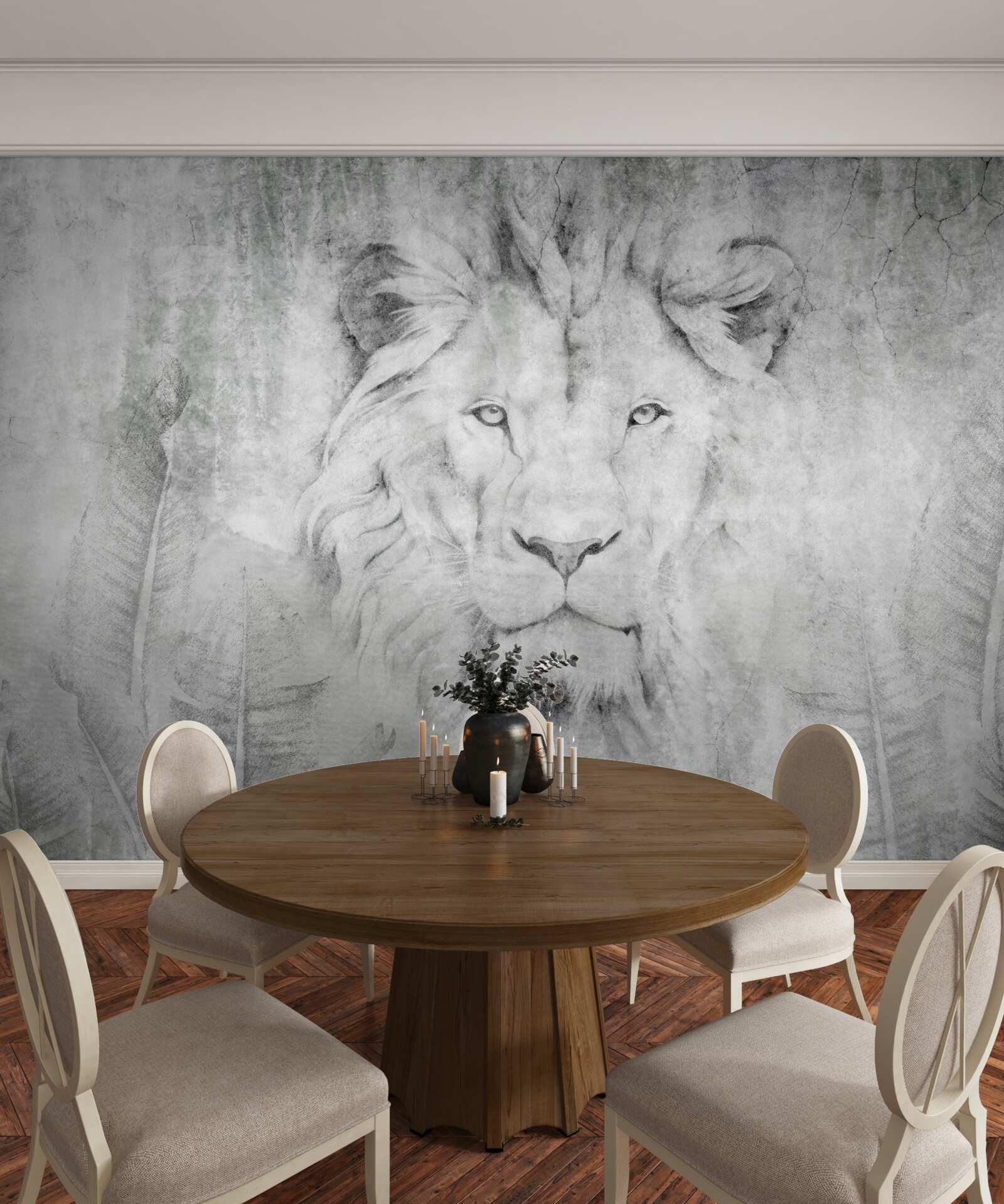 Papier peint vision d'un lion dans une région tropicale