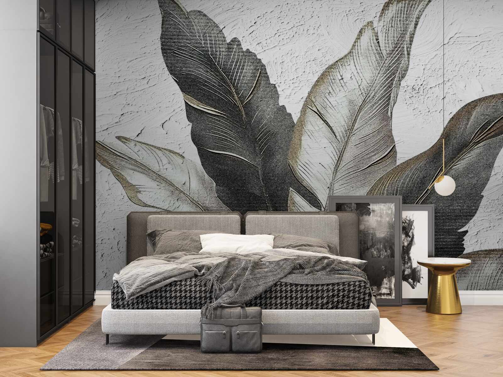 Papier peint les grandes feuilles sont vertes et blanches