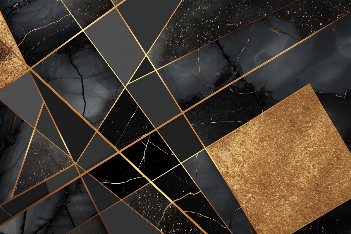 Papier peint marbre noir veiné d'or