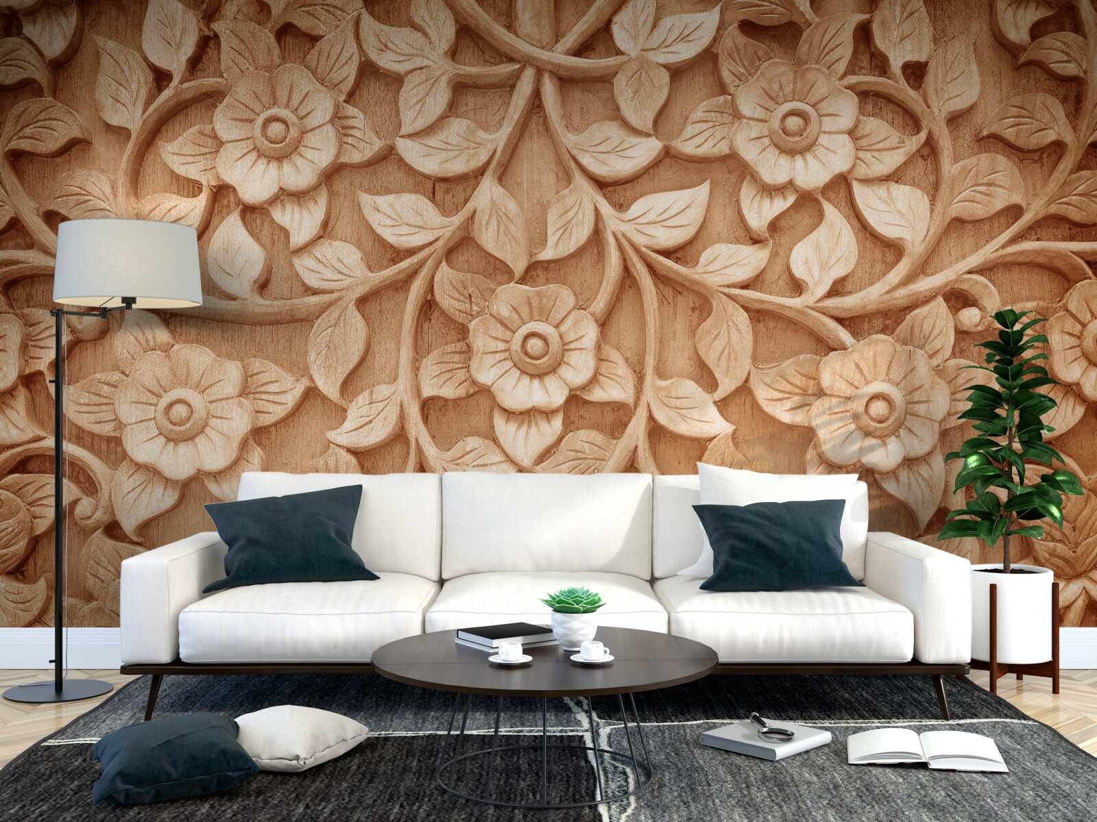 Papier peint texture de fleurs en bois