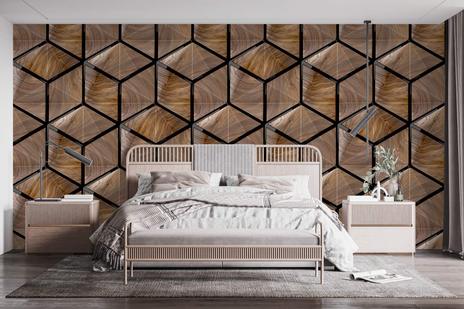 Papier peint motifs de formes géométriques sur le parquet