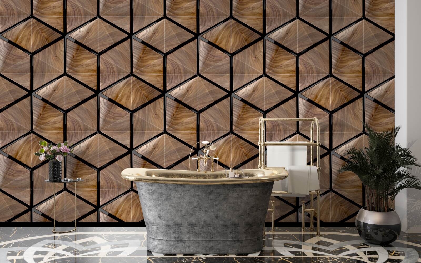 Papier peint motifs de formes géométriques sur le parquet