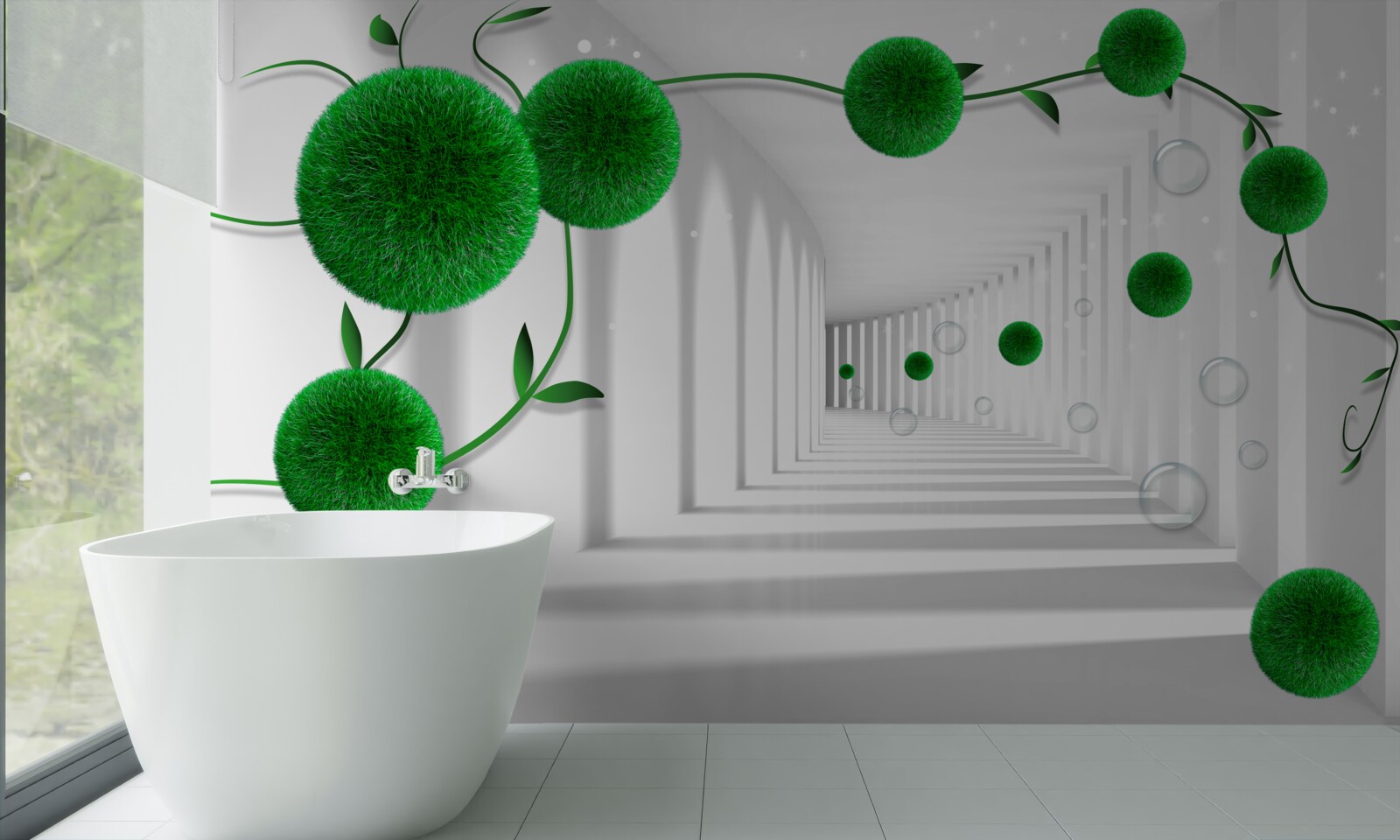 Papier peint des boules vertes flottent dans le tunnel