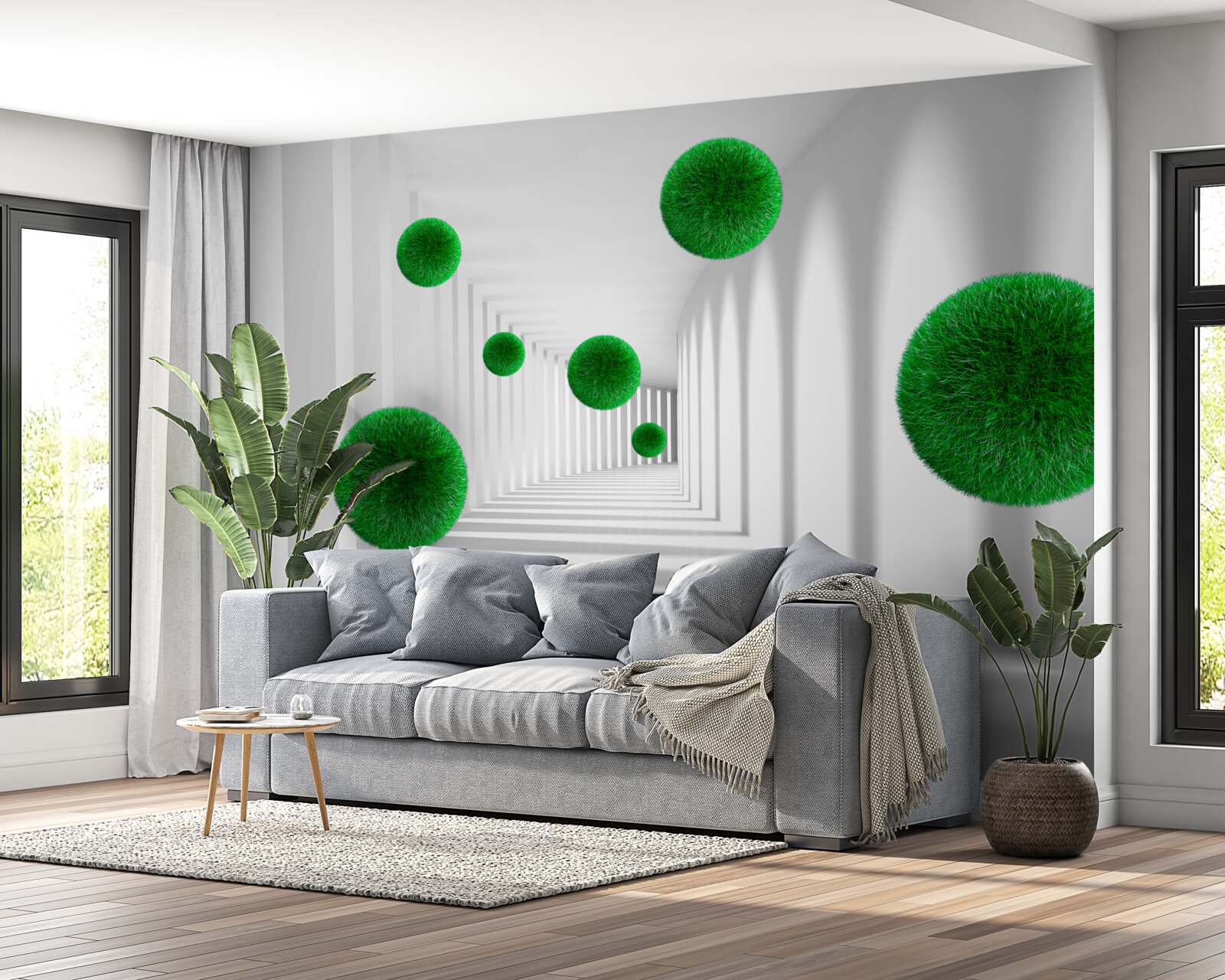 Papier peint boules vertes denses flottantes