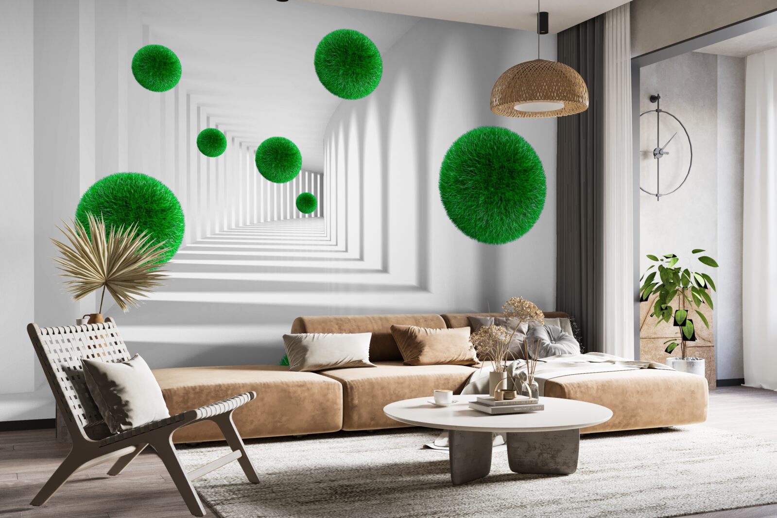 Papier peint boules vertes denses flottantes