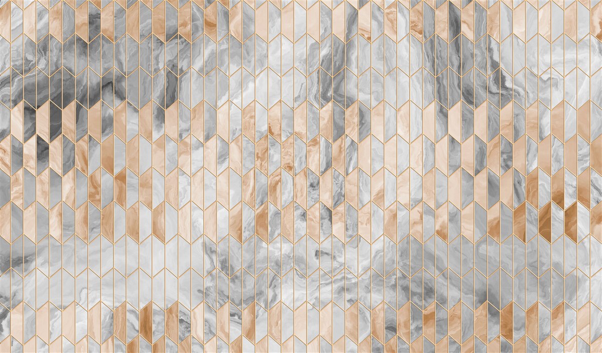 Papier peint composition géométrique or-gris sur une surface en marbre