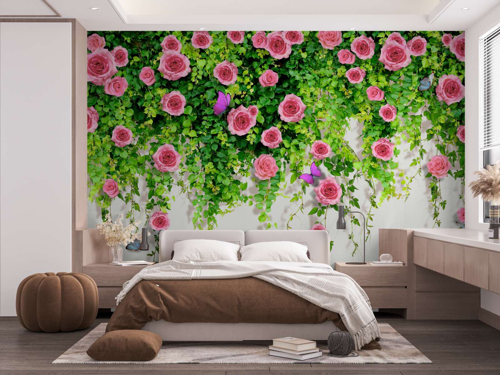 Papier peint roses arbustives d'un rose intense