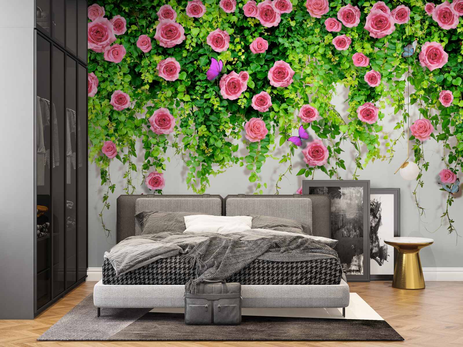Papier peint roses arbustives d'un rose intense