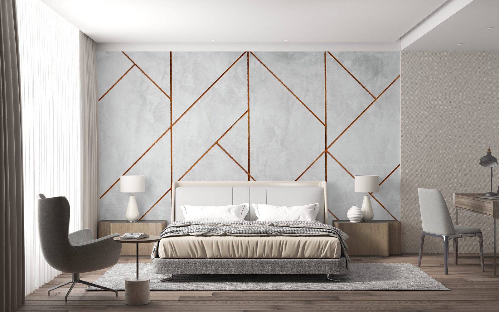 Papier peint marbre gris avec motif de veines d'or