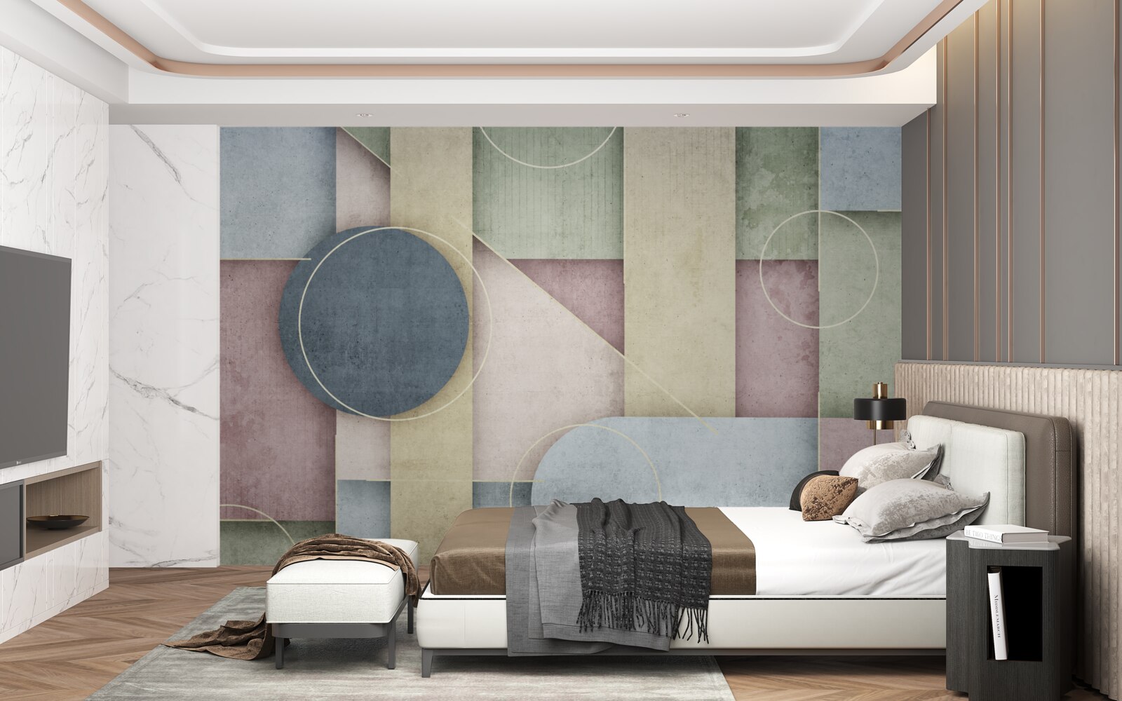 Papier peint composition avec des éléments géométriques