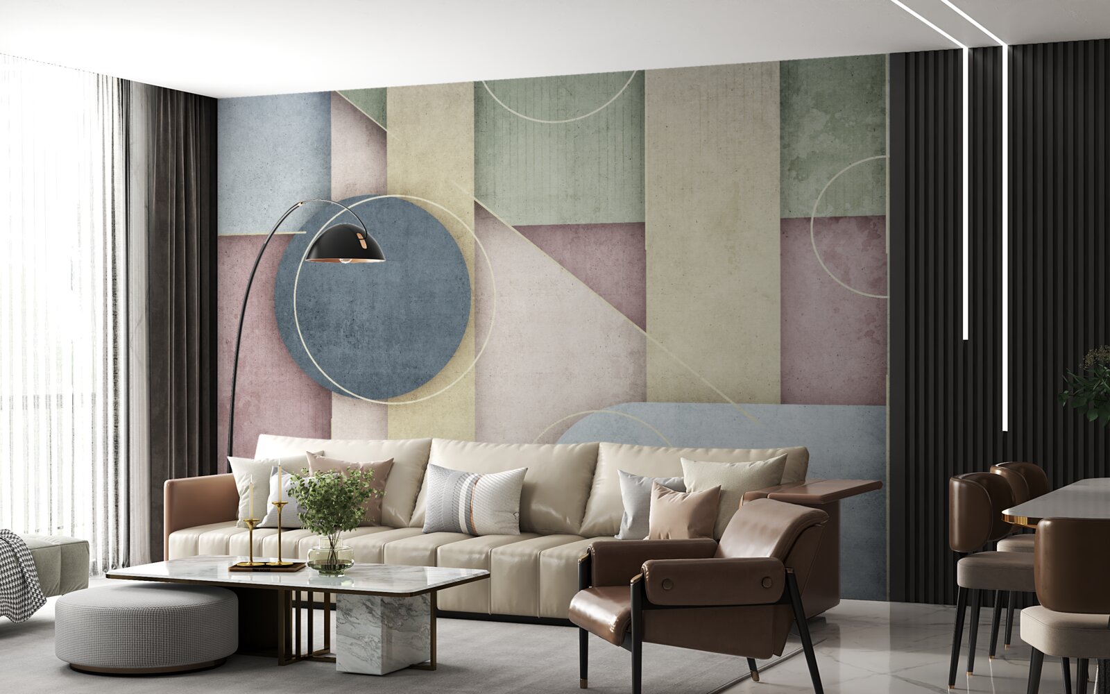 Papier peint composition avec des éléments géométriques