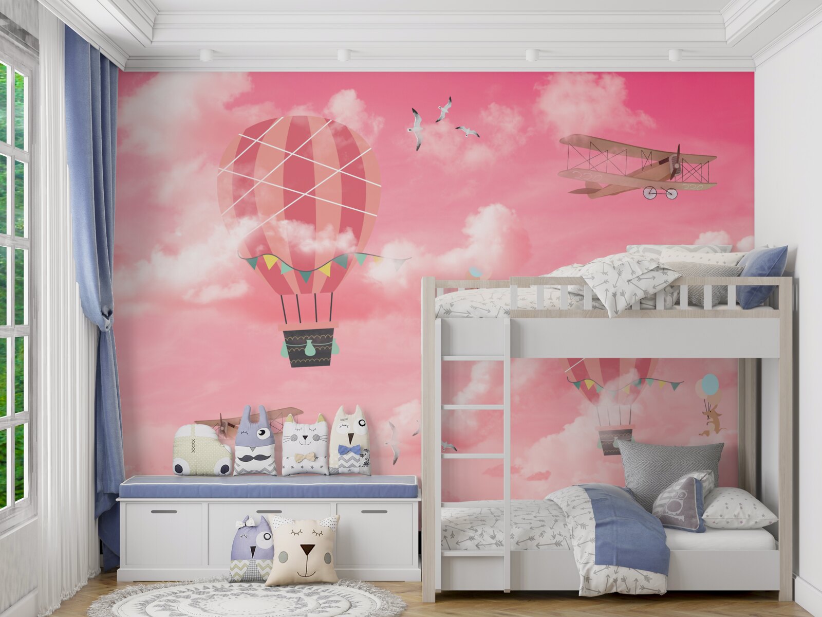 Papier peint sphères d'air sur un ciel rose au coucher du soleil