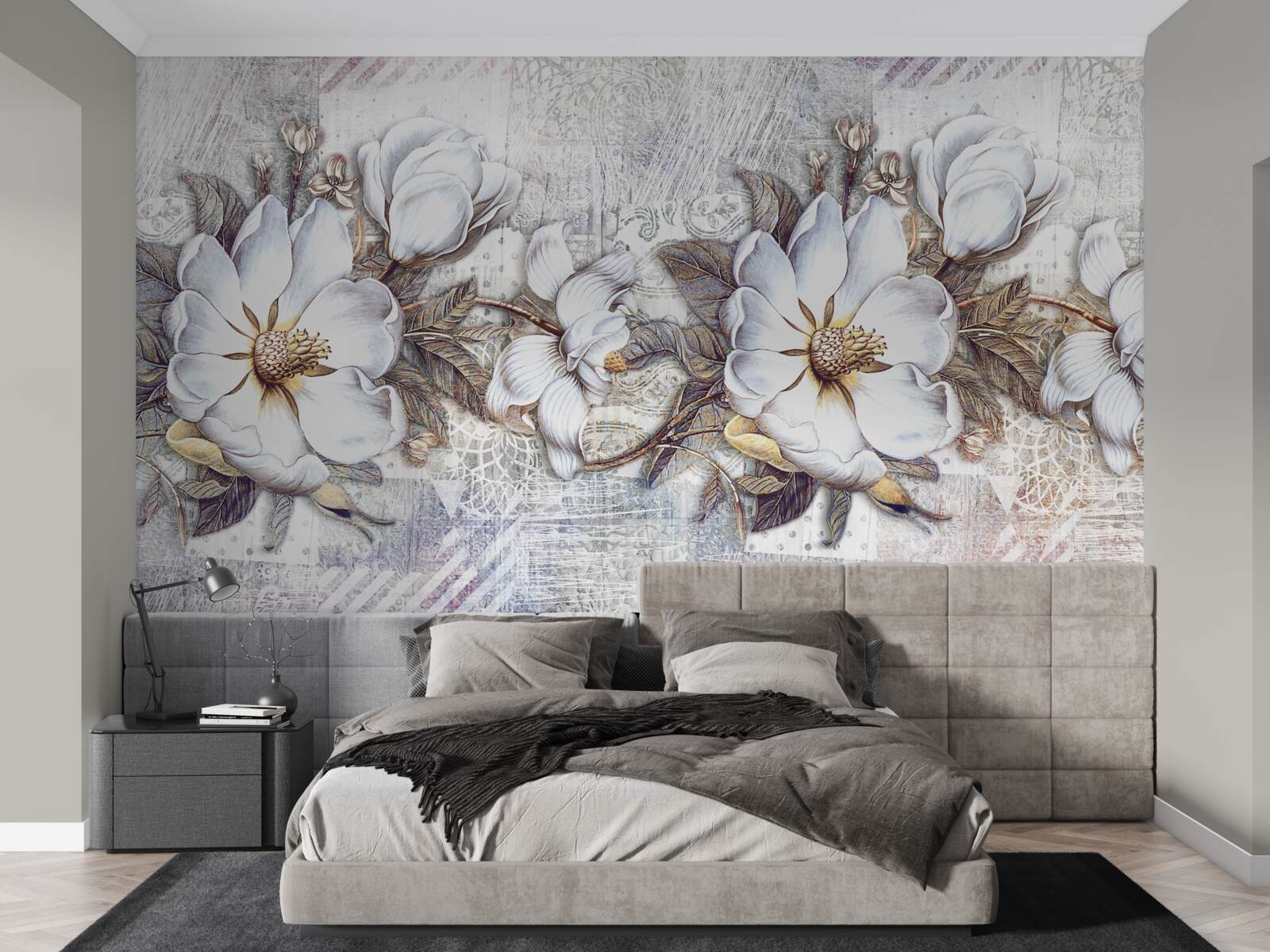 Papier peint composition de bourgeons blancs en fleur