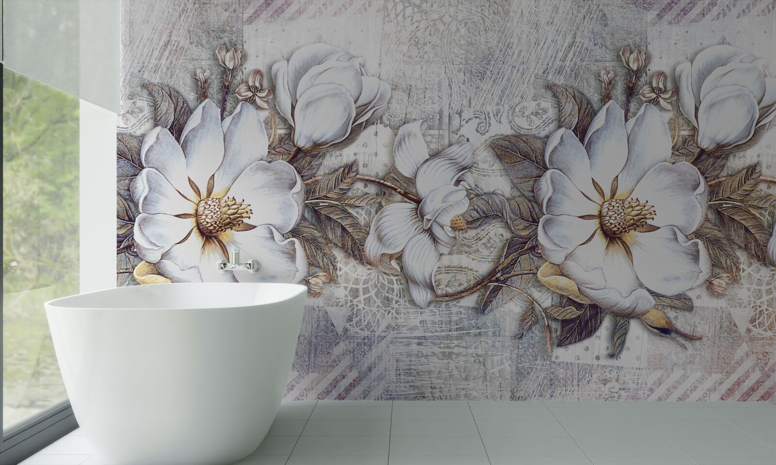 Papier peint composition de bourgeons blancs en fleur