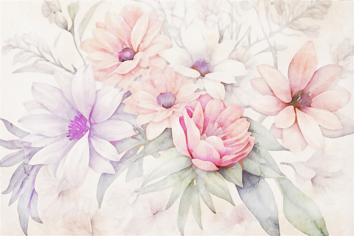Papier peint aquarelle bourgeons de fleurs délicates