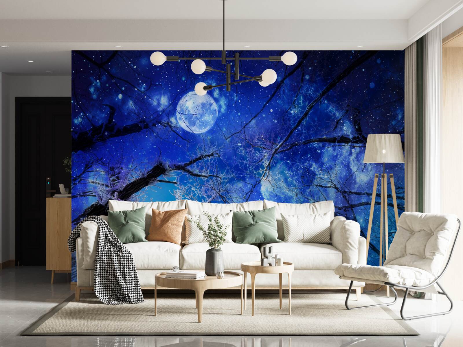 Papier peint ciel nocturne lumineux et lune