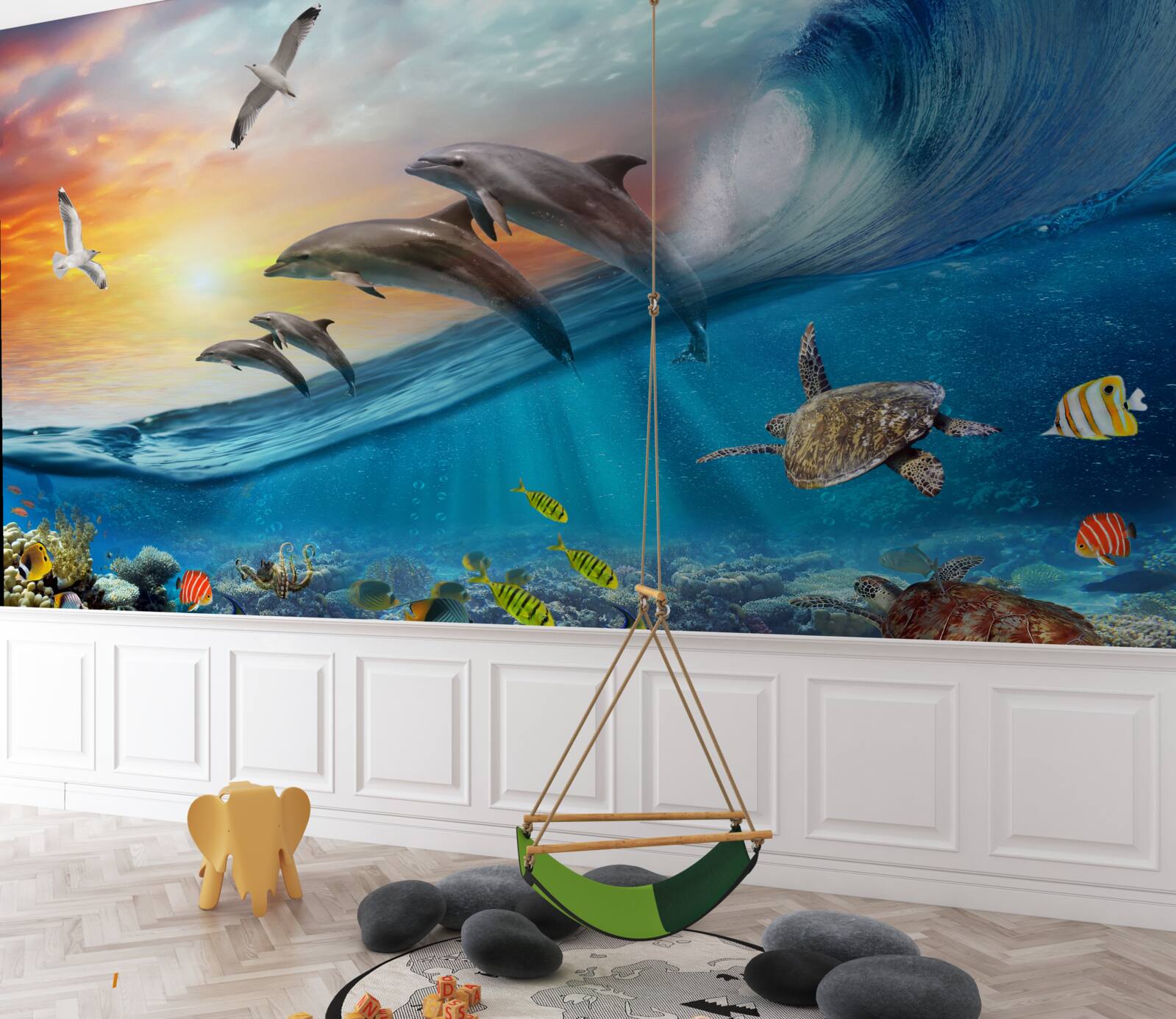 Papier peint les dauphins bondissent hors des vagues