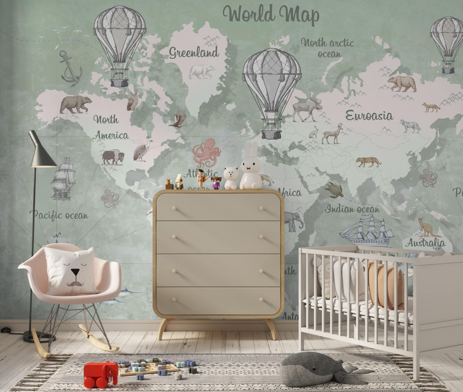 Papier peint carte du monde avec les continents marqués