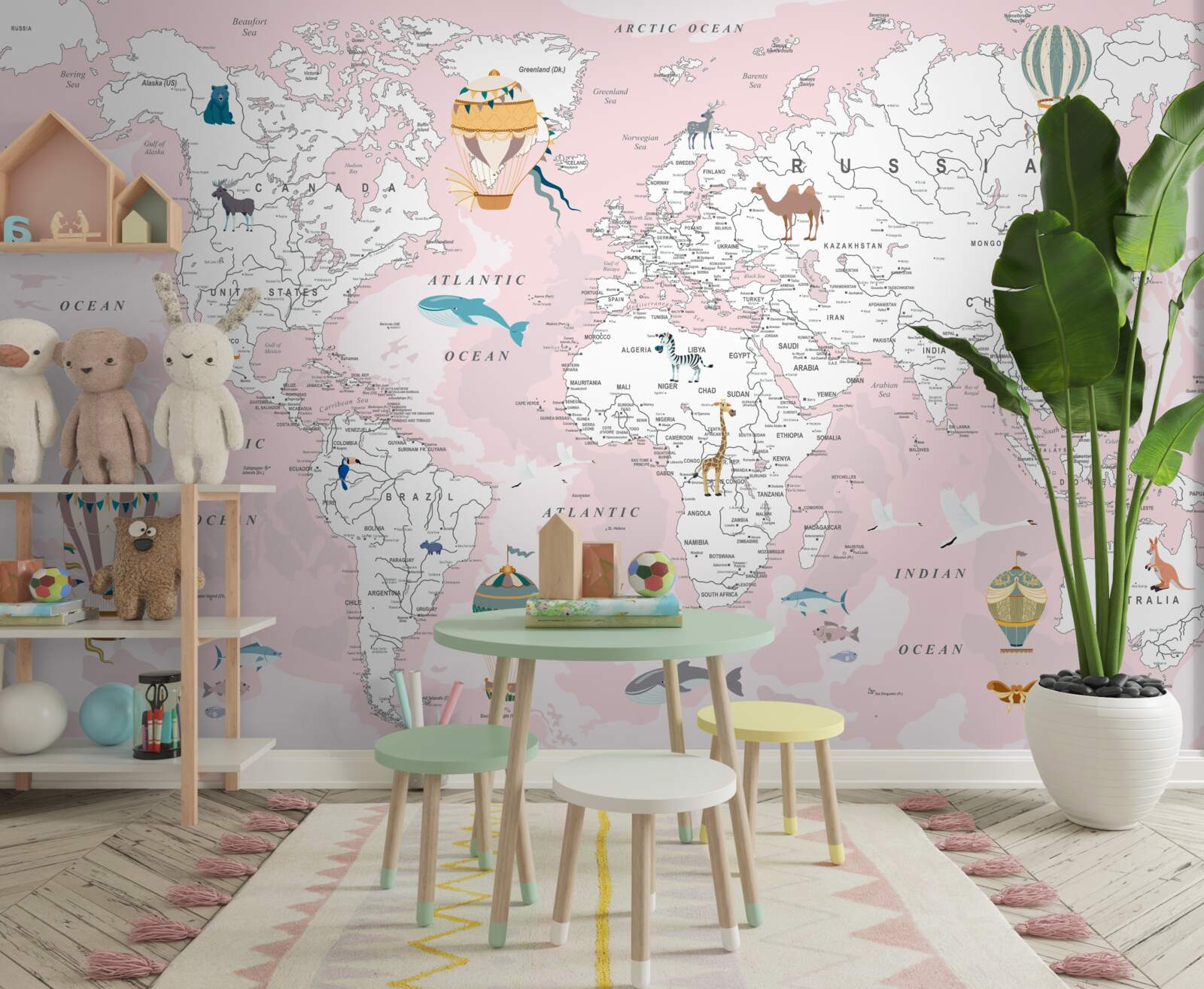 Papier peint carte du monde en rose