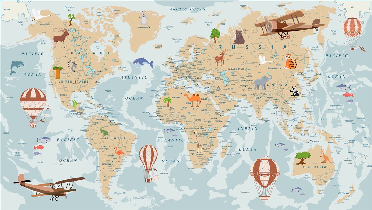 Papier peint boules représentées dans l'atlas mondial
