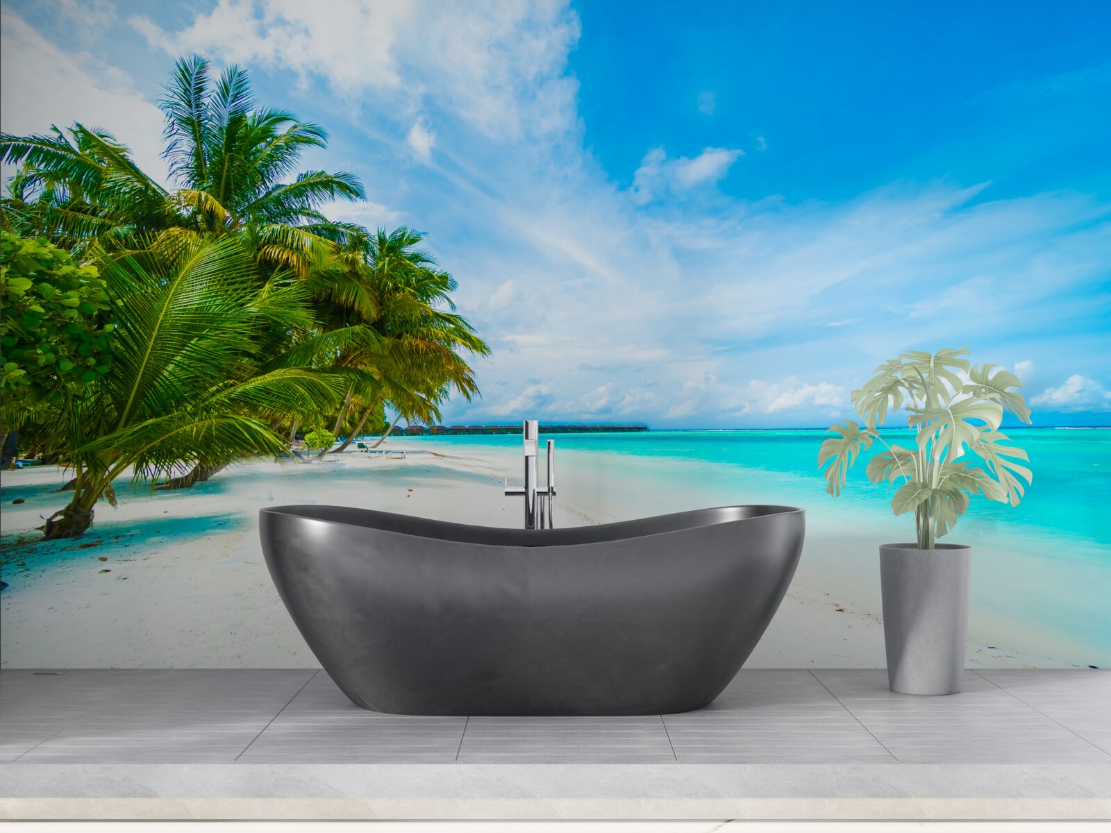 Papier peint plage tropicale azur